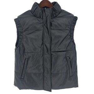 UNREAL FUR Cruising Puffer Vest Womens Small Black Faux Leather Minimalist NEW